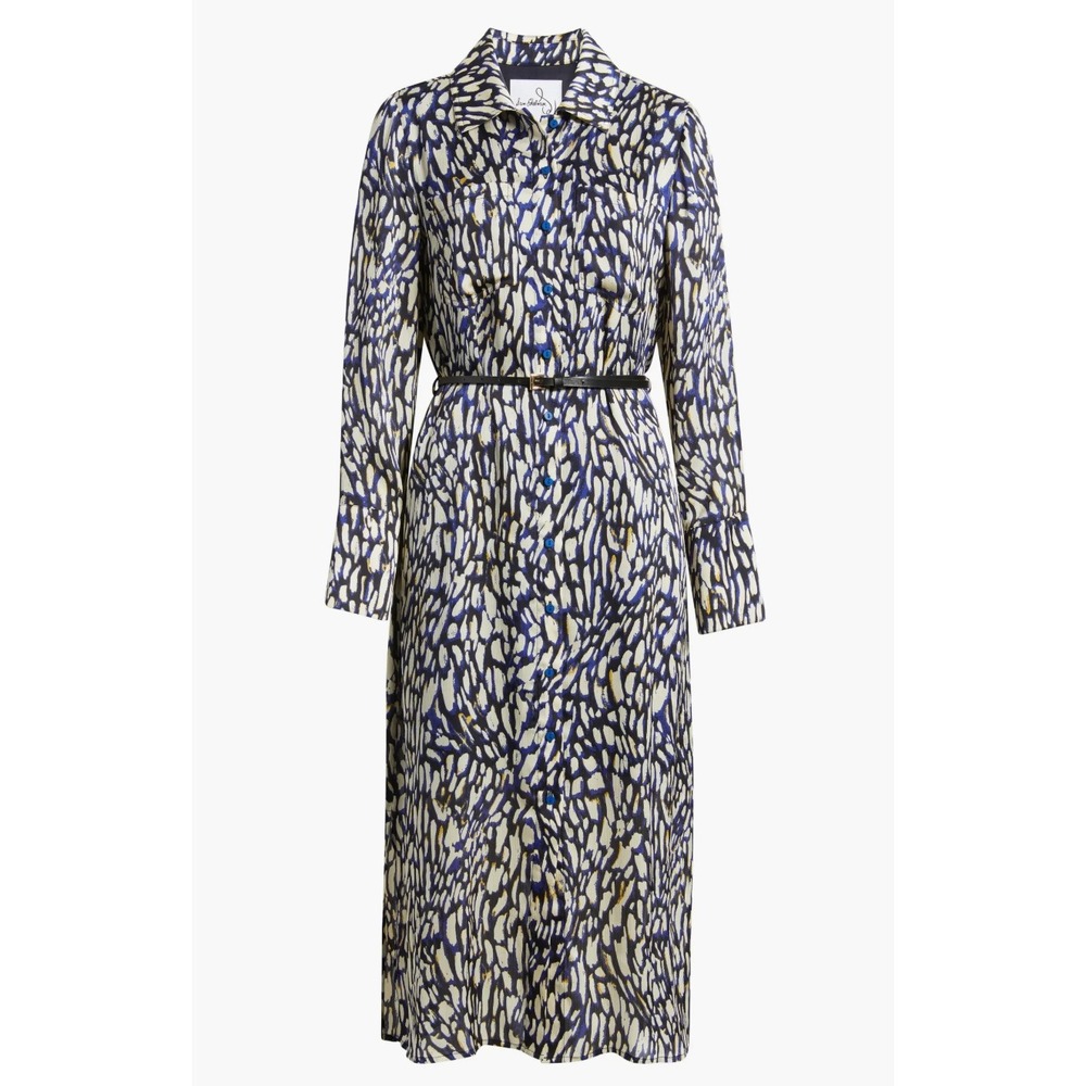NEW Sam Edelman Size 6 Abstract Print Long Sleeve Shirt Dress Midi Luxury Office - Picture 4 of 12